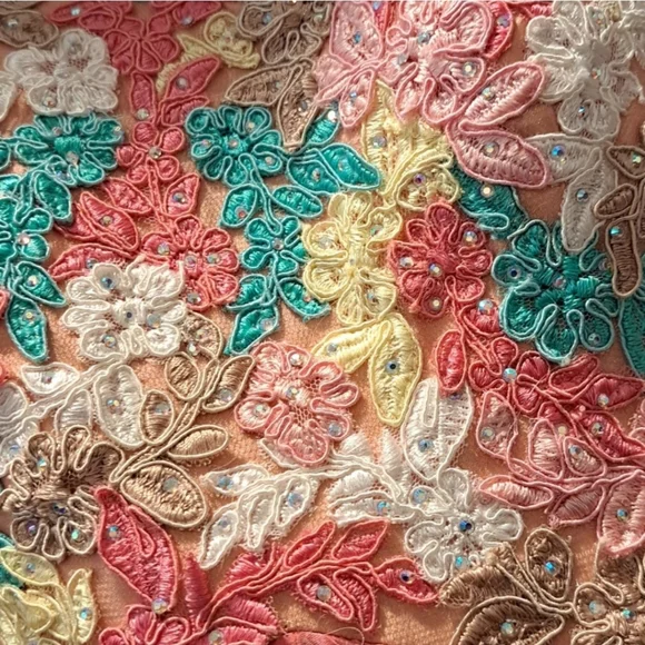 La Femme Embroidered Lace Floral Appliqué Sequins Chiffon Formal Gown Size 0 - Picture 5 of 9